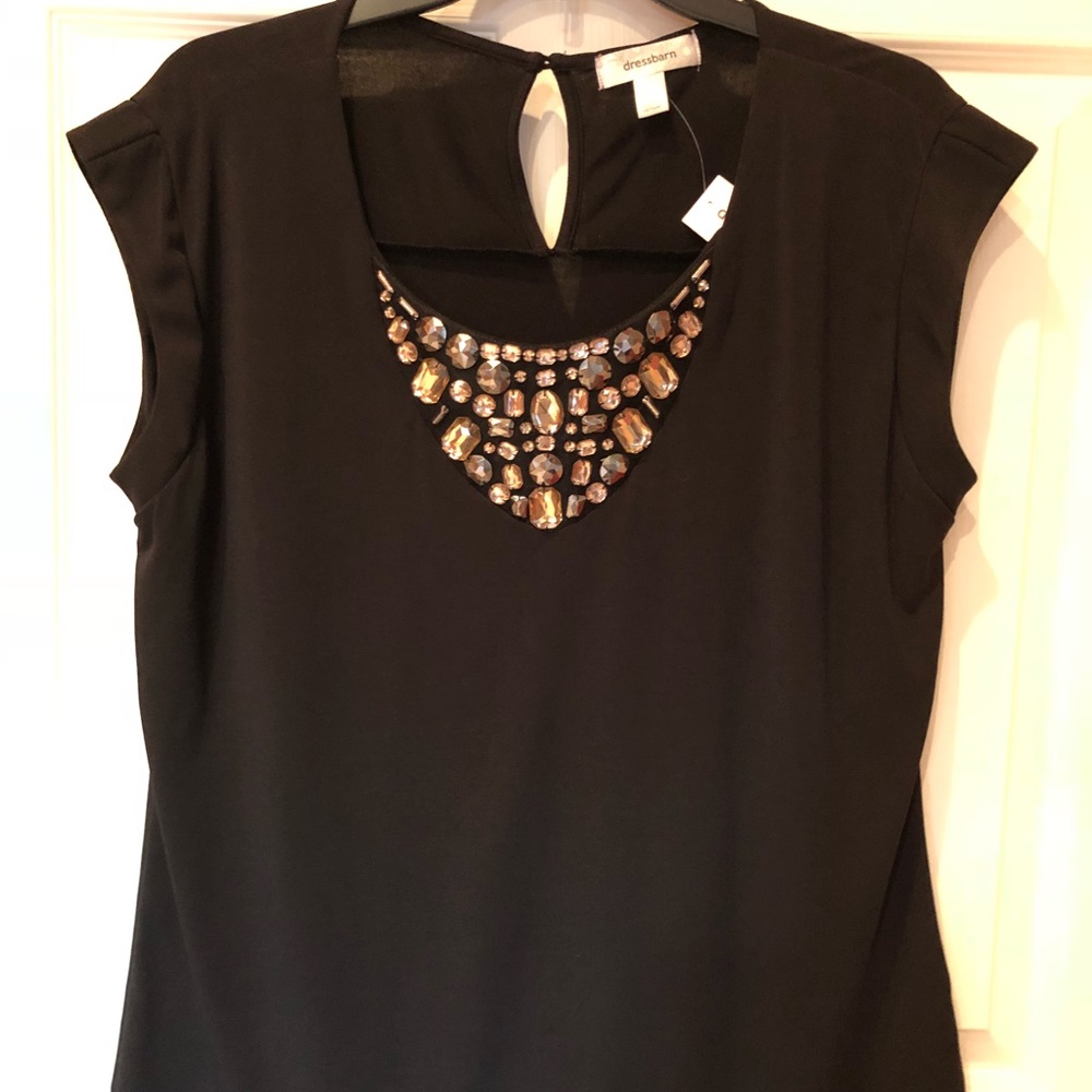 Cute polyester top with jeweled neckline